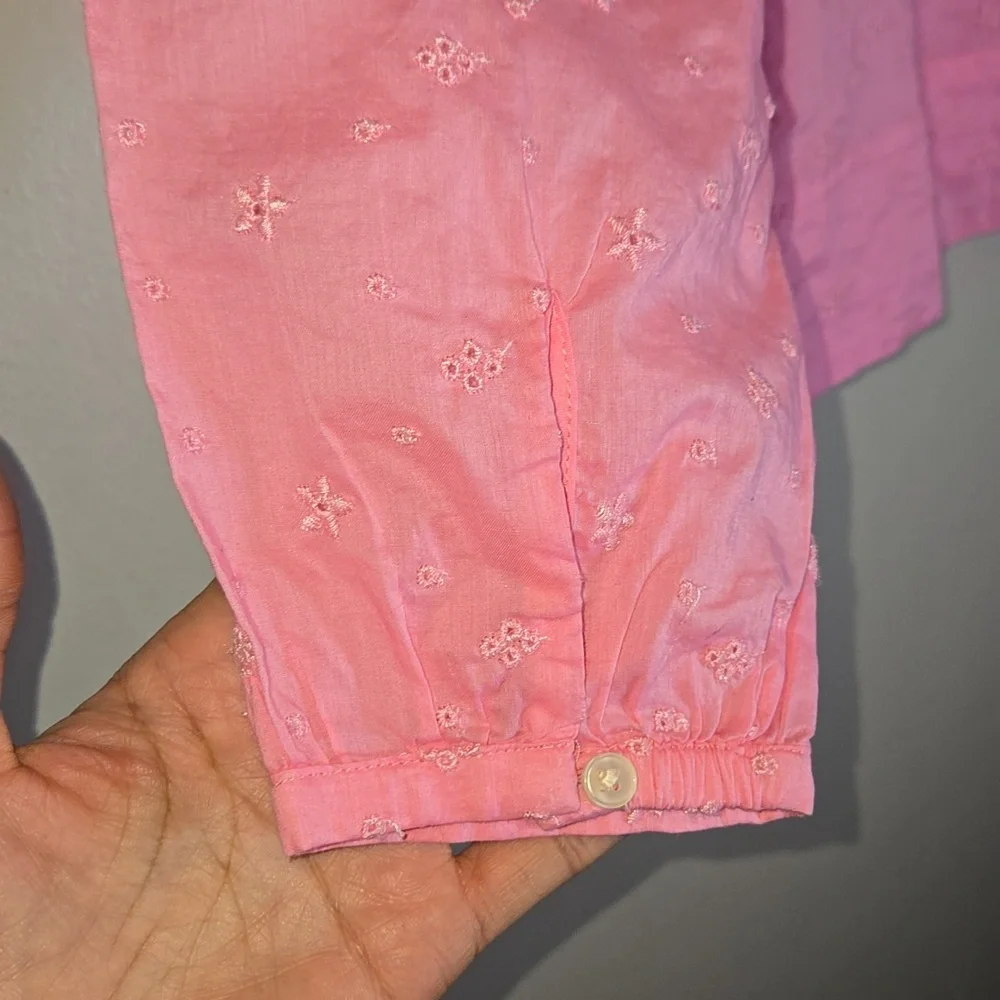 J. Crew Long-Sleeve Ruffle In Floral Eyelet Cotton Pink Shirt NWT